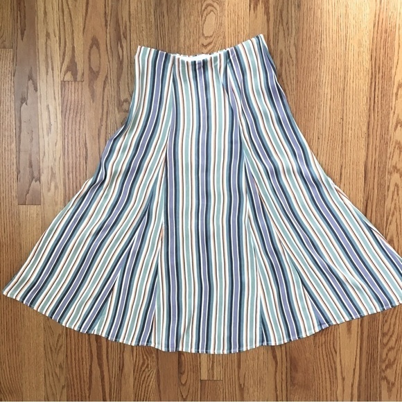 Anthropologie Maeve Satin Purple Green striped Button Front A-line Midi Skirt - Picture 14 of 16